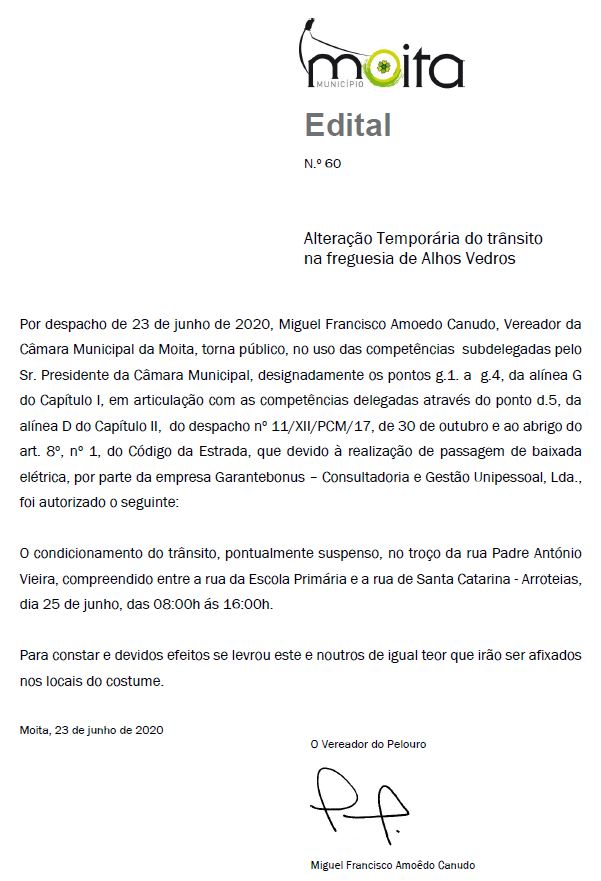 Alteração temporária do trânsito em Alhos Vedros - 2020-06-25